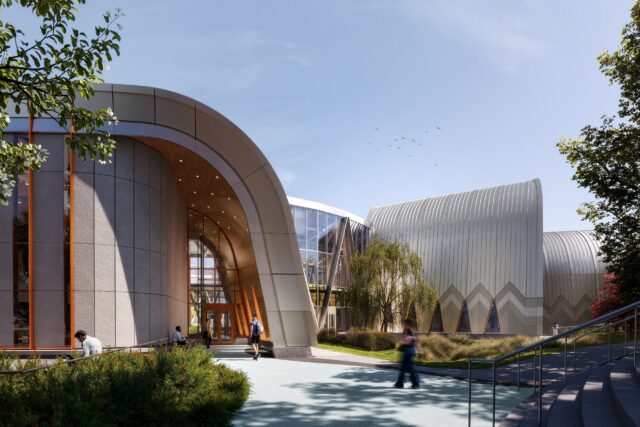 Exterior view of the Seneca Polytechnic Health and Wellness Centre as seen from the east.