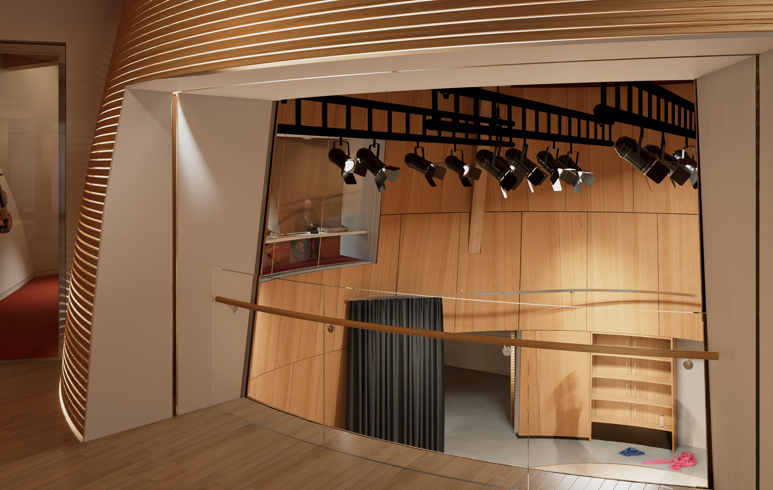 Rendering of the Joseph Chung Centre's two-storey rehearsal studio, as seen from a balcony on the second floor.