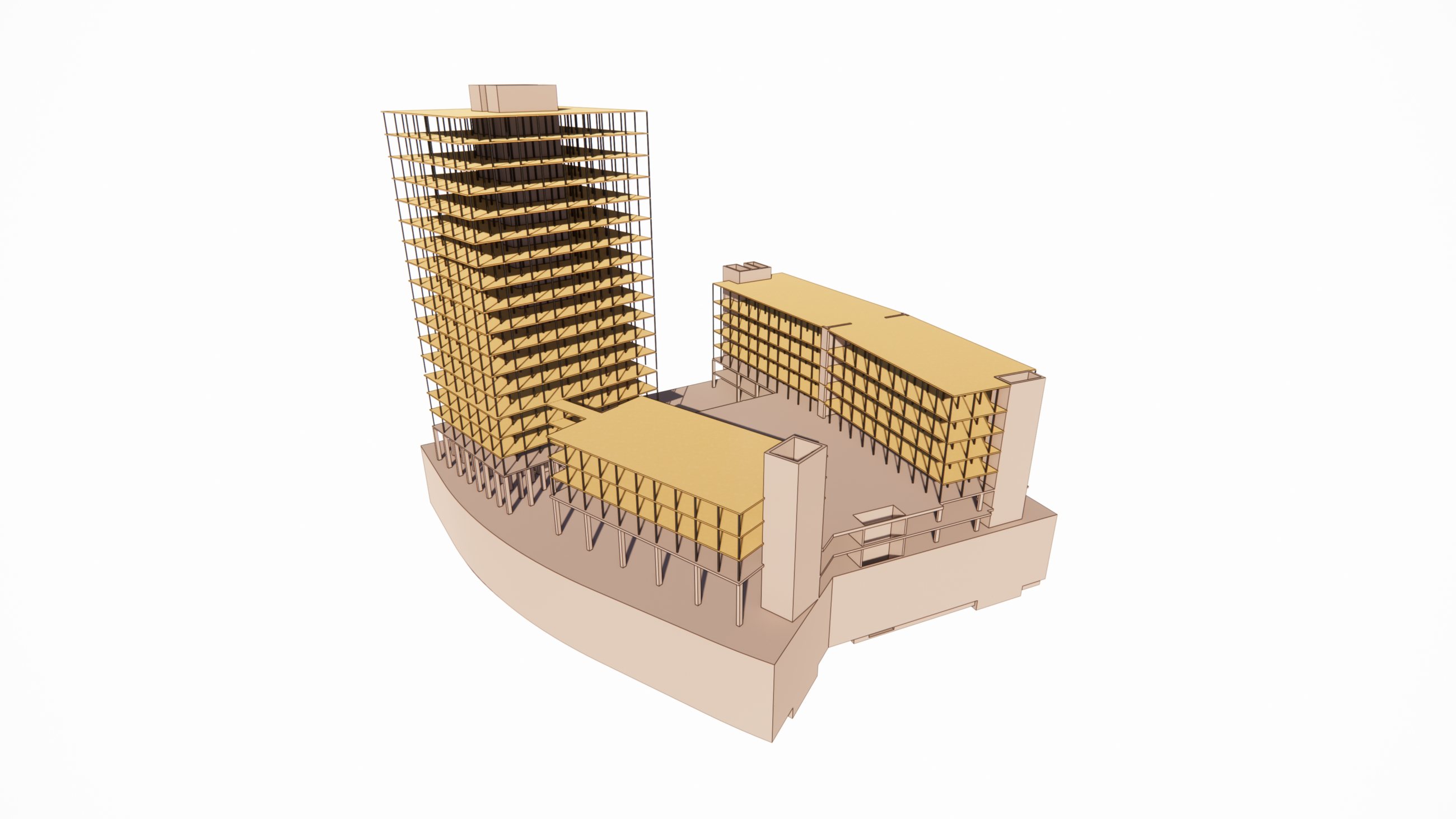 Diagram showing the structural frame of the buildings in the development.