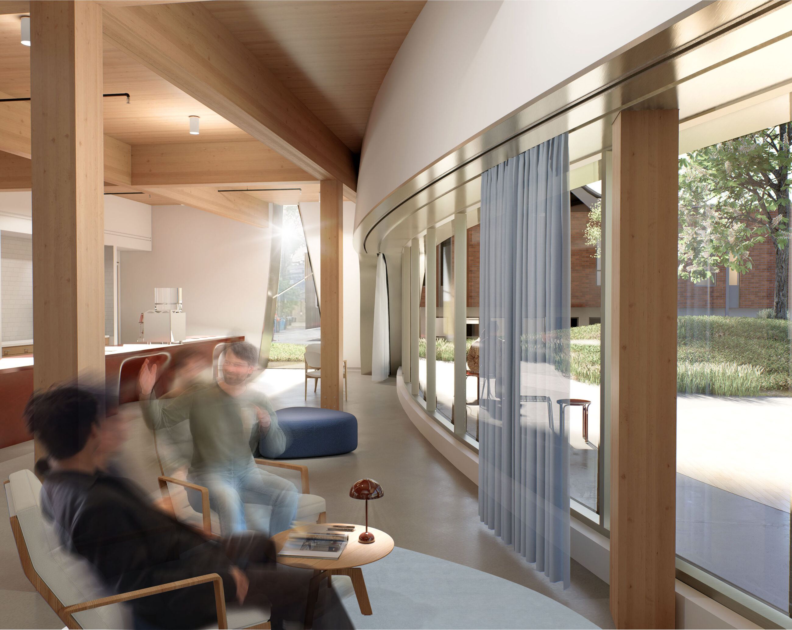 Rendering of cafe inside the Joseph Chung building